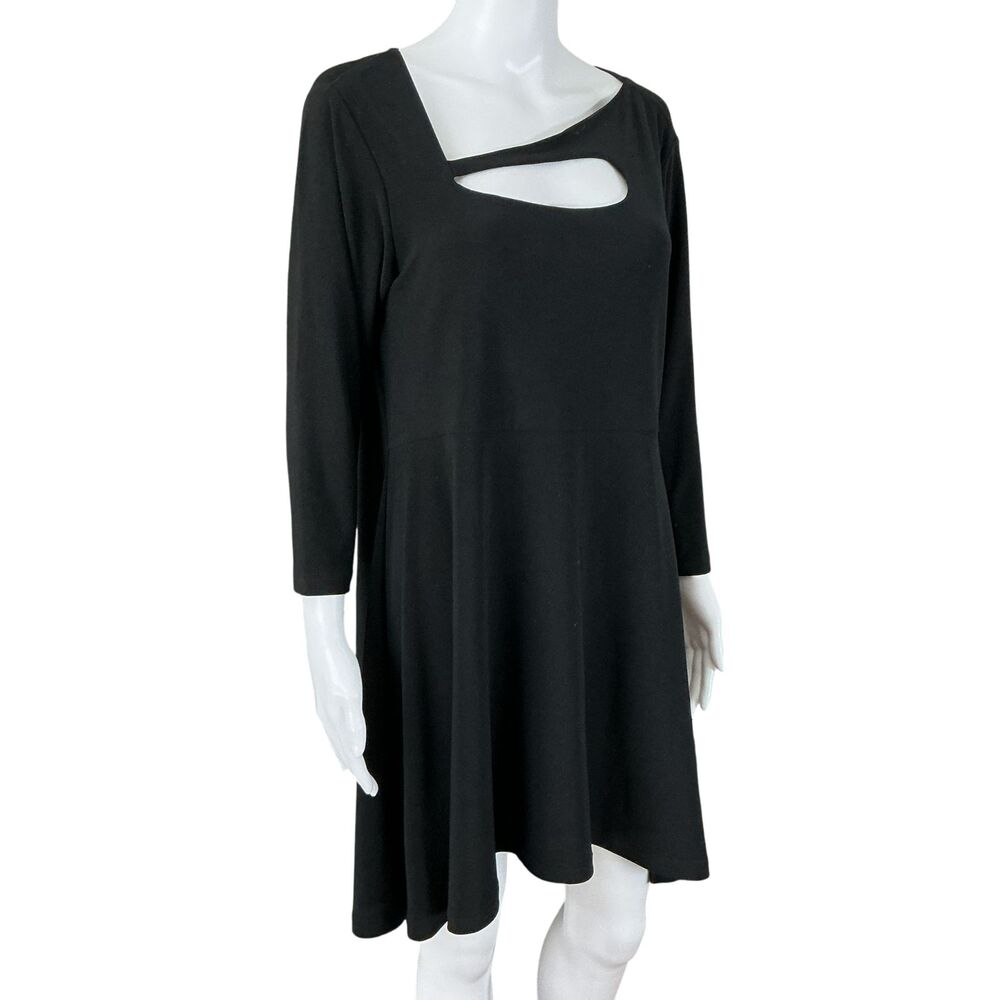 Sympli Travel Dress sz 14 Black Fit Flare Cutout Detail No Iron Packable Canada - Picture 4 of 13
